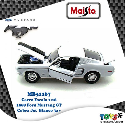 [MB31167] Carro 1:18 1968 Ford Mustang GT Cobra Jet (BlancoCeleste) 3a+