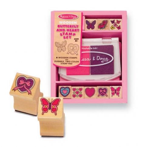 [MD12415] Sellos de Madera Mariposas y Corazones 4a+