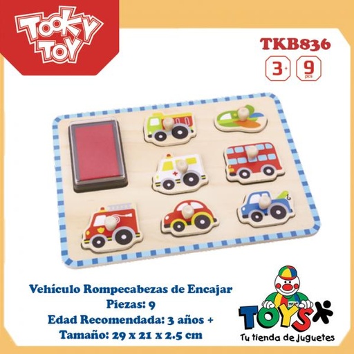 [TKB836] Vehículo Rompecabezas de Encajar 9pcs 3a+