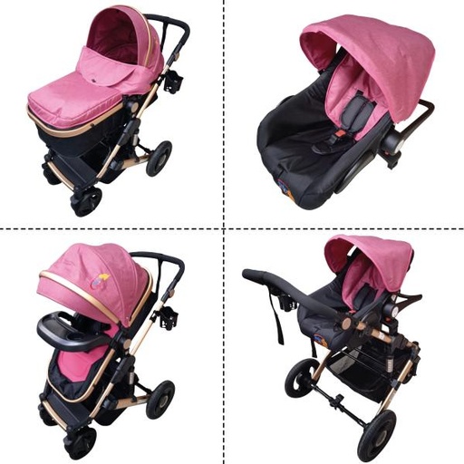 [FDAHA9188NP] Baby Basics Coche para Bebé 4 en 1 (Silla de Carro. Moisés. Portabebe) Rosado 0m+