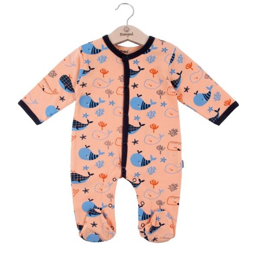 [BBL1300566M] Pijama Manga Larga en Caja de Ballenas Naranja con  Azul Niño 6m (609051)