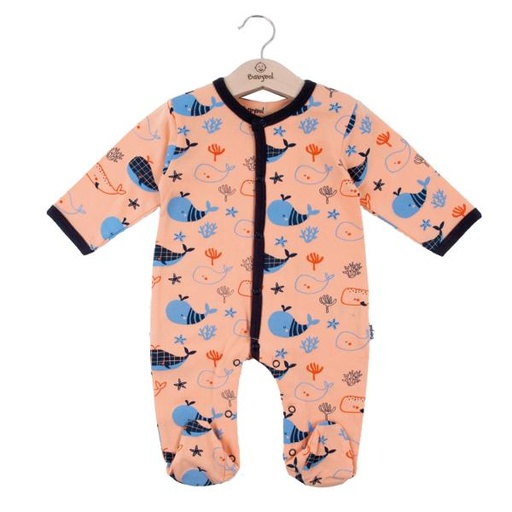 [BBL1300569M] Pijama Manga Larga en Caja de Ballenas Naranja con  Azul Niño 9m (609068)
