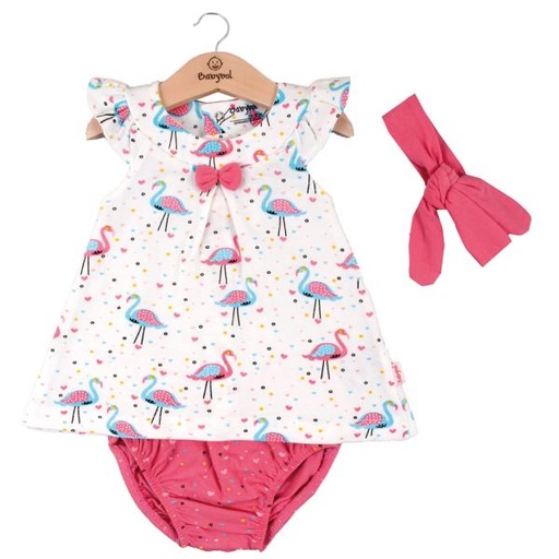 [BBL1301663M] Vestido + Braga + Cinta de Flamingos con  Corazones 3m (610965)