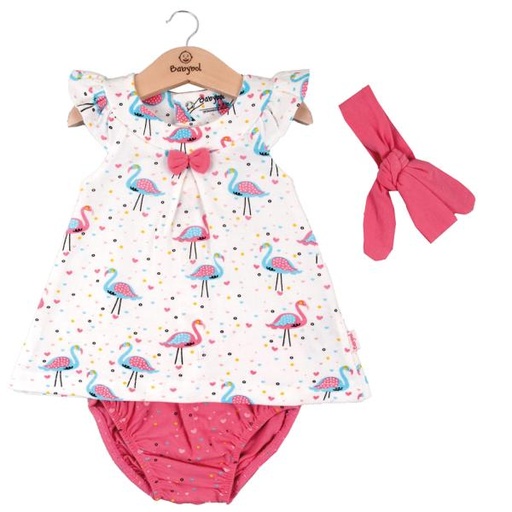 [BBL1301669M] Vestido + Braga + Cinta de Flamingos con  Corazones 9m (610989)