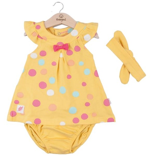 [BBL1301689M] Vestido + Braga + Cinta Color Amarillo con Bolitas 9m (611122)
