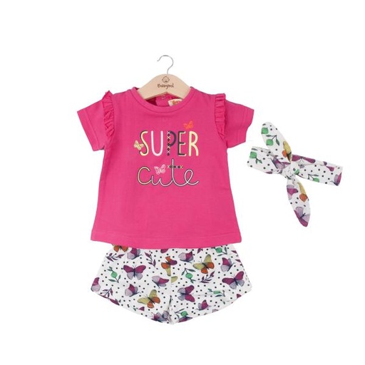 [BBL1310103M] Conjunto de 2 Piezas + Cinta de Mariposas Fucsia Blusa y Short 3m (633087)