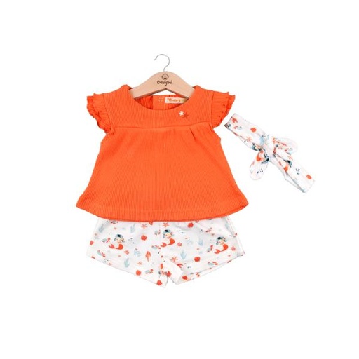 [BBL13102912M] Conjunto de 2 Piezas + Cinta Blusa C/ Short Color Melocoton 12m (634480)