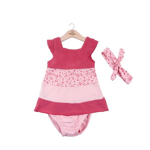 [BBL1310396M] Vestido + Braga + Cinta Color Frambuesa 6m (635173)