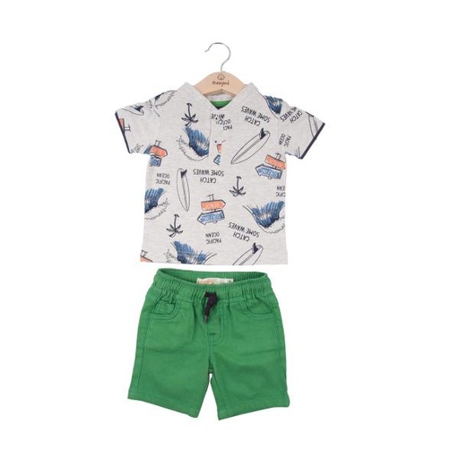 [BBL13267118M] Conjunto de 2 Piezas Camisa y Short Gris/Verde Niño 18m (625792)