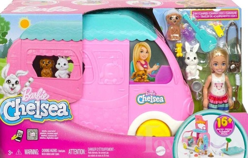 [MTHNH90] Barbie Chelsea Con Trailer de Acampamento 2en1 3a+