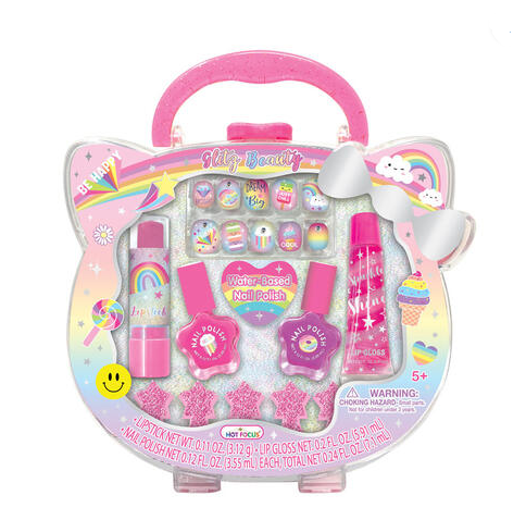 [HF062RB] Set de Cosméticos Brillantes Arcoíris  con forma de  Gato  8+