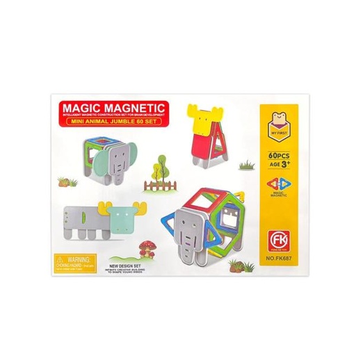 [WWFK687] Set de Bloques Magnéticos para Crear Animales de la Granja 60Pzs 3a+ (452717)