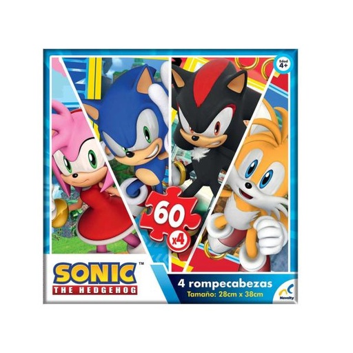[PIJCA3486] Rompecabezas 4en1 de Sonic the Hedgehog 60Pzs x 4 4a+ 28cm x 38cm
