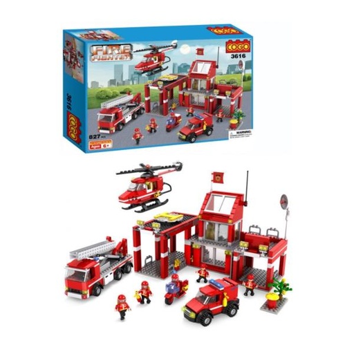[CO3616] Bloques de Armar Estación de Bomberos 827pzs 6a+