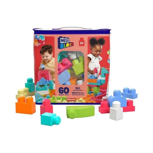 [MTDCH54] Fisher Price / MB Bolsa Grande con Bloques de Construcción Rosado 60pzs 1a+