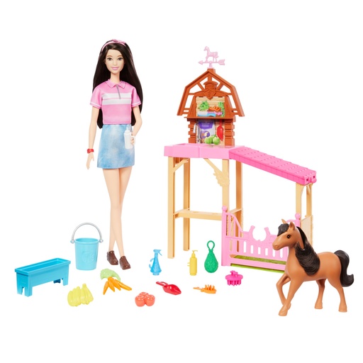 [MTHXJ40] Muñeca Barbie Renee Set de Cuidado de Caballito 3a+