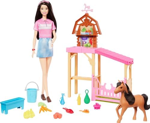 [MTHXJ40] Muñeca Barbie Renee Set de Cuidado de Caballito 3a+