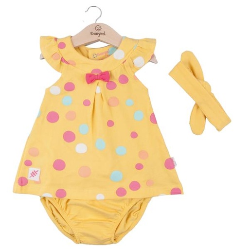 [BBL1301686M] Vestido + Braga + Cinta Color Amarillo con Bolitas 6m (611115)