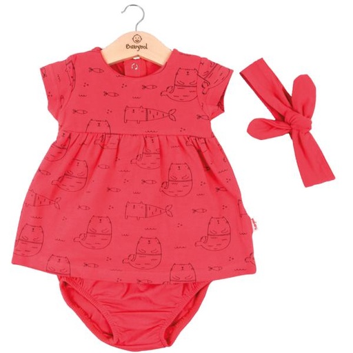 [BBL1301696M] Vestido + Braga + Cinta Peces Color  Salmón 6m (611184)