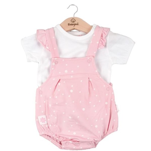 [BBL1301956M] Conjunto de 2 Piezas Overol corto con  Blusa Rosado con  Blanco 6m (611610)