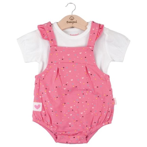 [BBL1301966M] Conjunto de 2 Piezas Overol Corto con  Blusa de Corazones Niña 6m (611696)