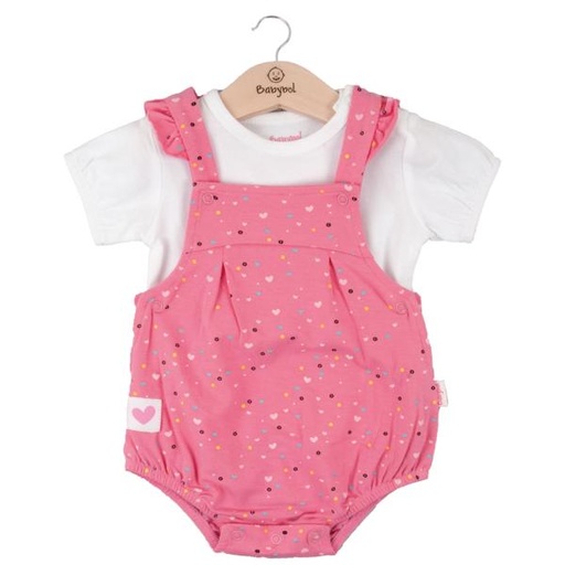 [BBL1301969M] Conjunto de 2 Piezas Overol Corto con  Blusa de Corazones Niña 9m (611702)