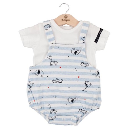 [BBL1302103M] Conjunto de 2 Piezas Overol Corto con  Camiseta Animales de la Selva Celeste Niño 3m (611849)