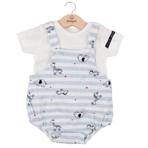 [BBL1302109M] Conjunto de 2 Piezas Overol Corto con  Camiseta Animales de la Selva Celeste Niño 9m (611863)