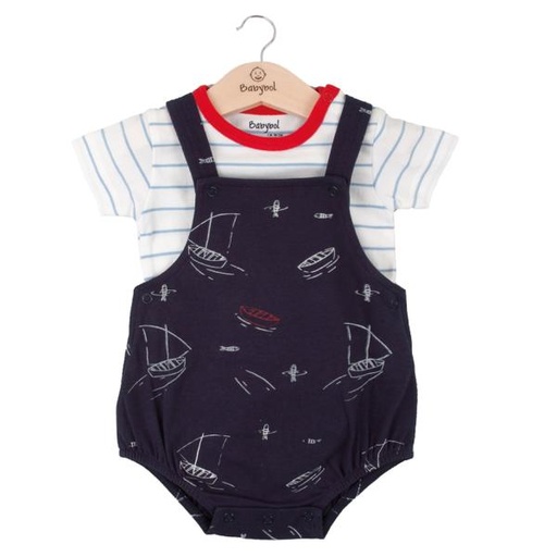 [BBL1302149M] Conjunto de 2 Piezas Overol con  Camiseta de Botes Azul 9m (611948)