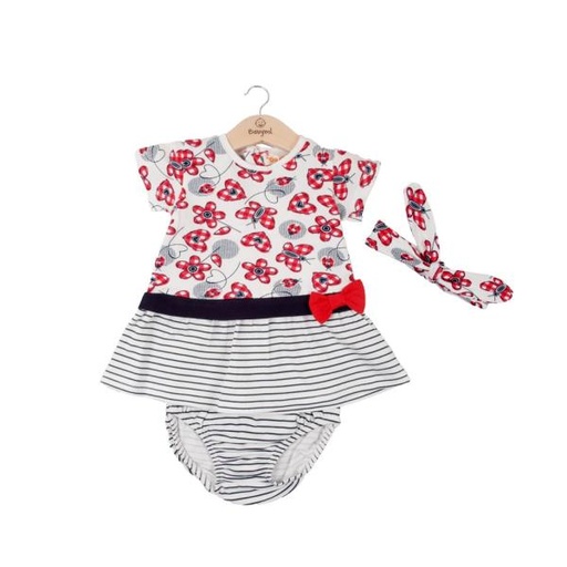 [BBL1310026M] Vestido C/ Braga + Cinta de Flores C/ Mariquitas Rojo C/ Azul 6m (632493)