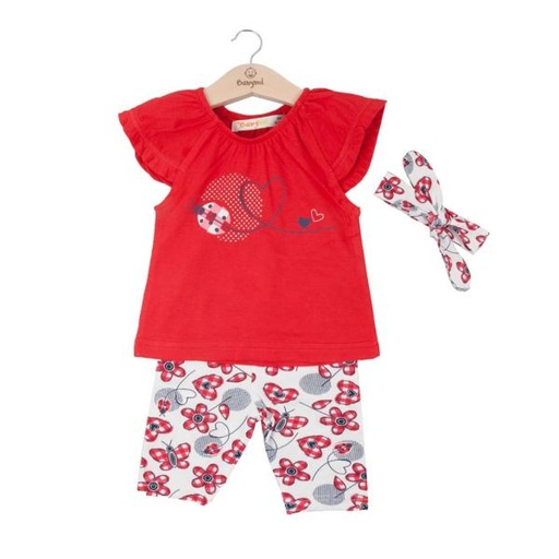 [BBL1310036M] Conjunto de 2 Piezas + Cinta Rojo C/ Flores Blusa C/ Licra 6m (632592)