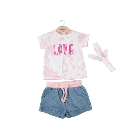 [BBL13104712M] Conjunto de 2 Piezas + Cinta Blusa y Short Niña 12m (635883)