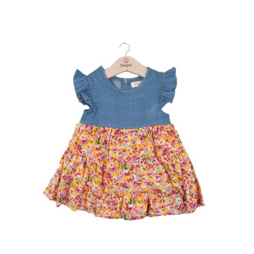 [BBL1316056M] Vestido Manga Corta Color Mezclilla C/ Flores 6m (628175)