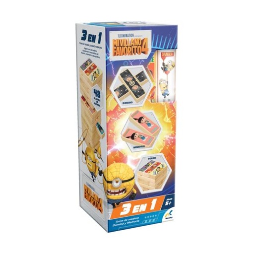 [PIJCA4286] Juego de Mesa 3en1 Torre de Madera,Dominó y Memoria 5a+