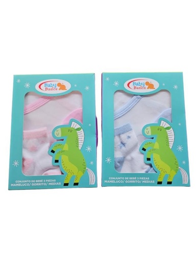 [FDBQ04218] Conjunto de Bebé 3Pzs Mameluco Gorrito y Medias Surt/2 0m+