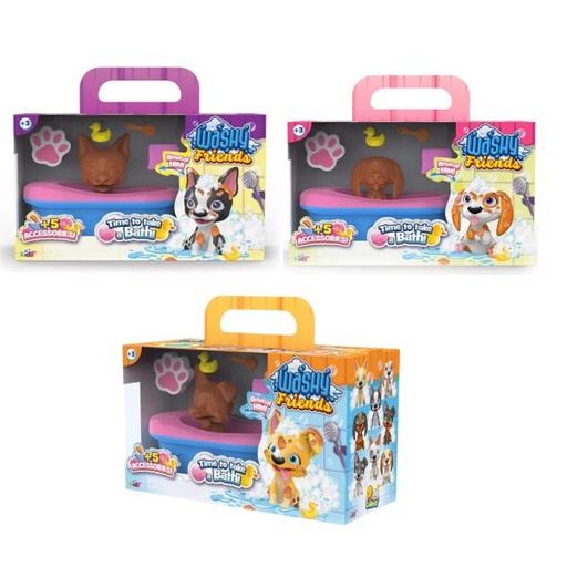 [KZ95742] Washy Friends - Figuras Lava y Revela tu Cachorro Con Tina y Accesorios 3a+ ( SurtIdo de 3 - Se Venden por Separado )