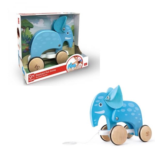 [HIE0916] Elefante de Madera de Jalar 12m+