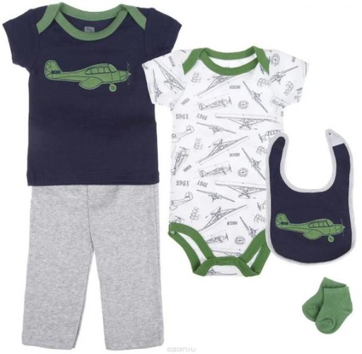 [BV58104] Ropa P/Bebé Set de Regalo 5pzs Aeroplano 0-3m