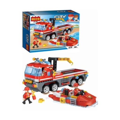 [CO4136] Camión y Lancha de Bomberos Armable 354pzs 6a+