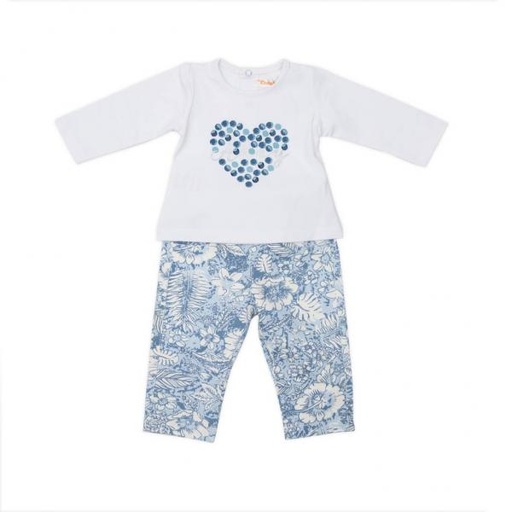 [BBL181253M] Blusa Manga Larga Corazón y Pantalón de Flores 3m
