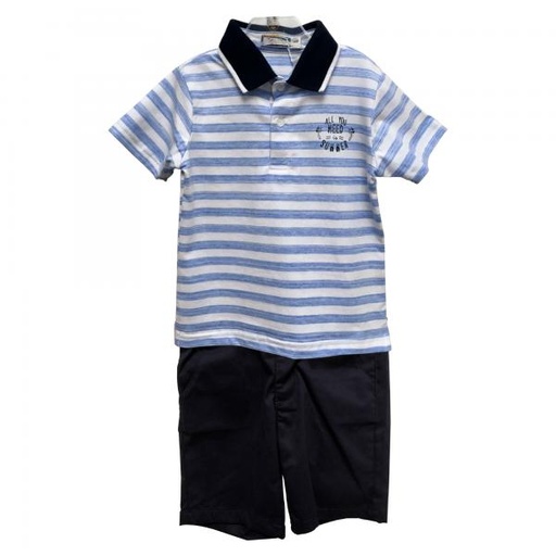 [BBL1823224M] Camisa Verano Tipo Polo Azul C/Pantalón Corto 24m