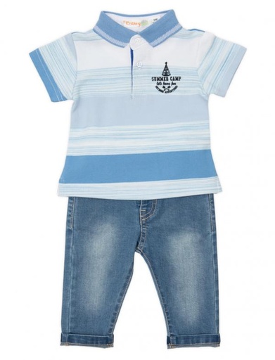 [BBL182386M] Camisa Tipo Polo Campamento Verano C/Pantalón 6M