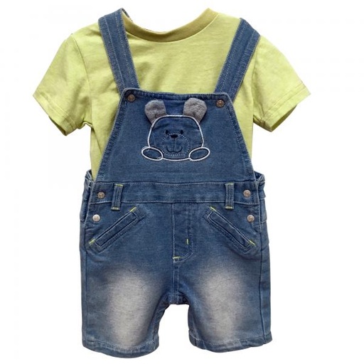 [BBL182769M] Overall Corto Osito con Camisa 9m