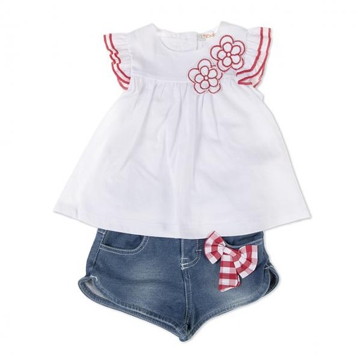 [BBL1911512M] Conjunto Vestido Blanco Flores y Short 12m