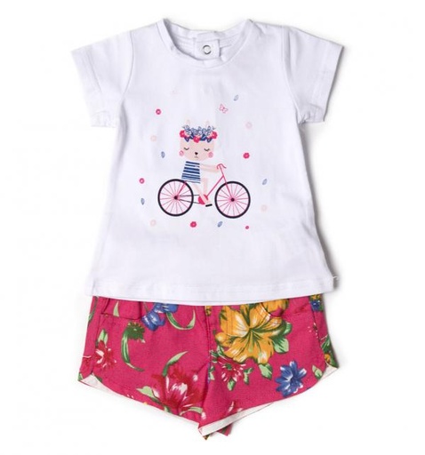 [BBL191363M] Conjunto Blusa y Short Blanco/Fucsia 3m