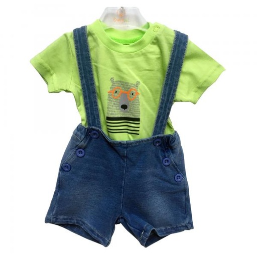 [BBL192809M] Conjunto Overall Corto Camisa Verde Pistacho 9m