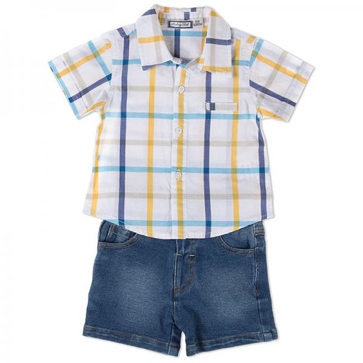 [BBL192813M] Conjunto Camisa de Botones y Short 3m