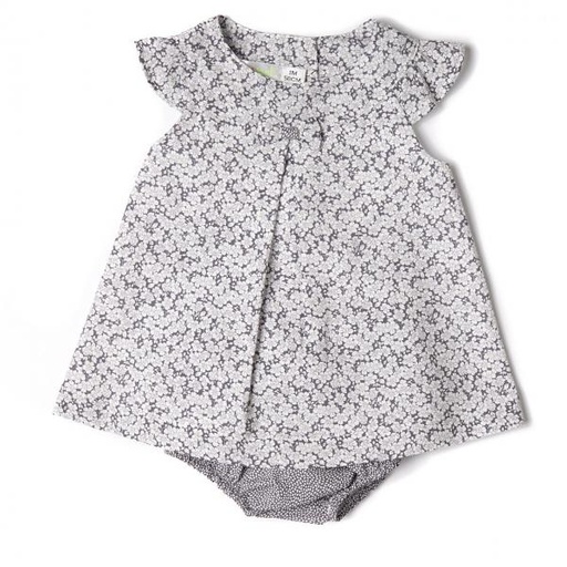 [BBL190916M] Vestido Flores Gris con Mangas 2 Piezas 6m