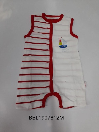 [BBL1907812M] Mameluco Corto sin Mangas Rojo/Blanco Caja de Regalo 12m