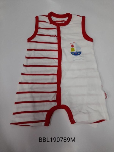 [BBL190789M] Mameluco Corto sin Mangas Rojo/Blanco Caja de Regalo 9m
